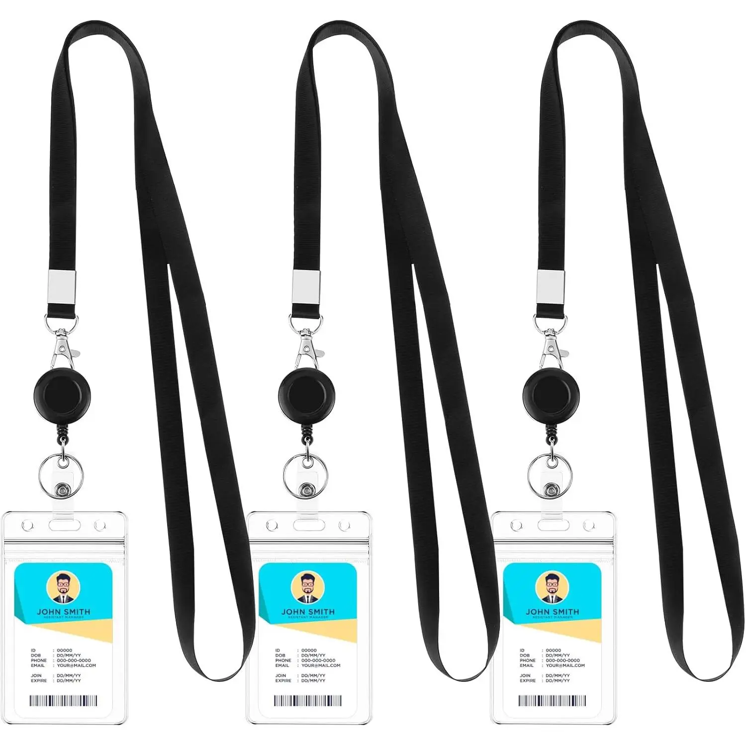 3 Pack Lanyards for ID Badges Holder Retractable Lanyards for Cruise Ship Cards Badge Reel Clip with ID Holders Clear