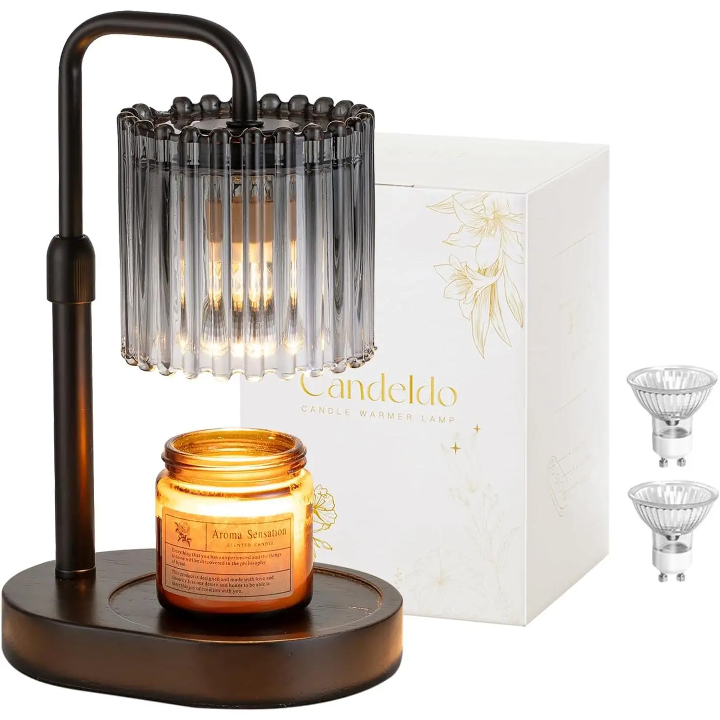 Candeldo Candle Warmer Lamp with Timer: Black Candle Warming Lamp Height Adjustable Wax Melt Warmer Dimmable Modern Farmhouse New Home Bedroom Decor Mothers Day Housewarming Gift for Women