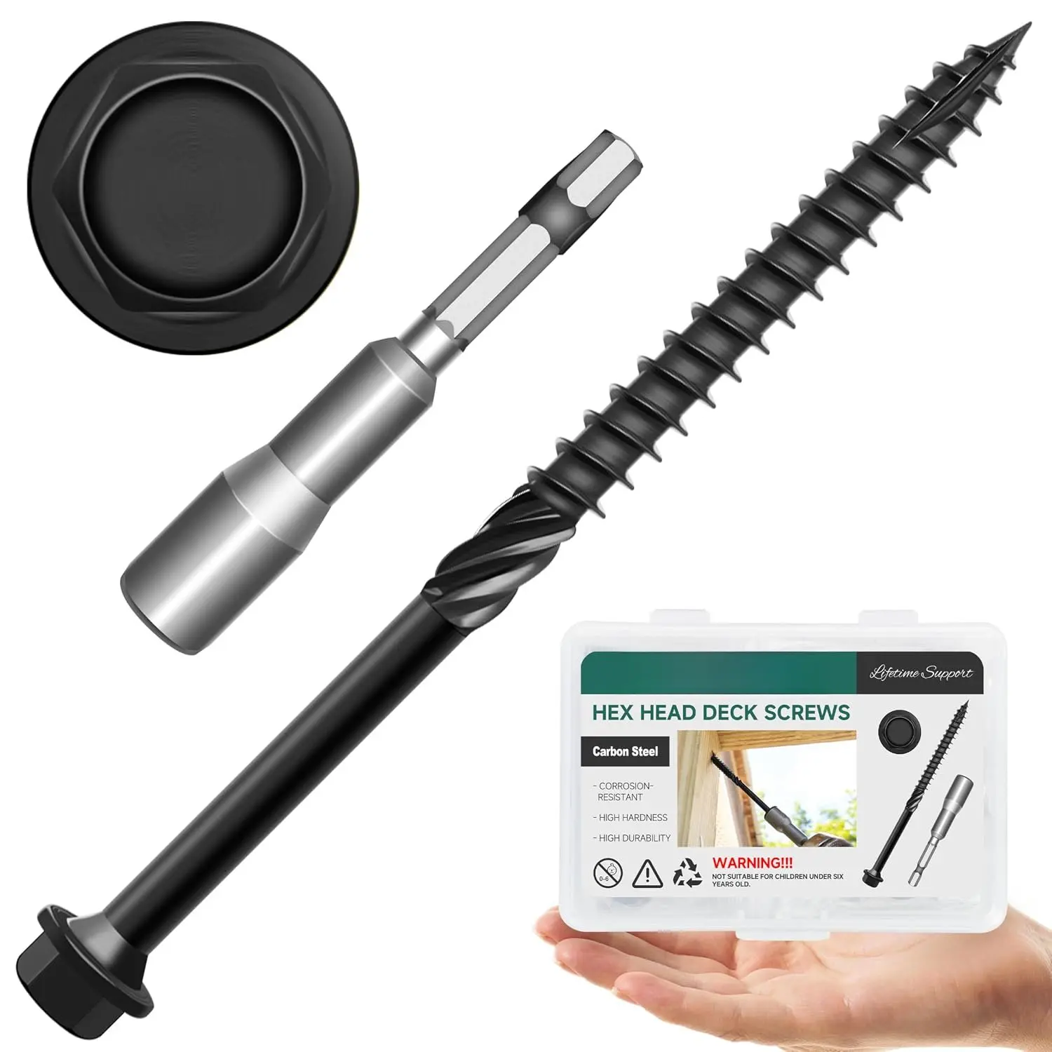 #14 x 4 Inch  Screws, 20-Pack Hex  Lag Screw, Black Coating Carbon Steel Deck Screws for Timber, Log, and Landscape  Applications