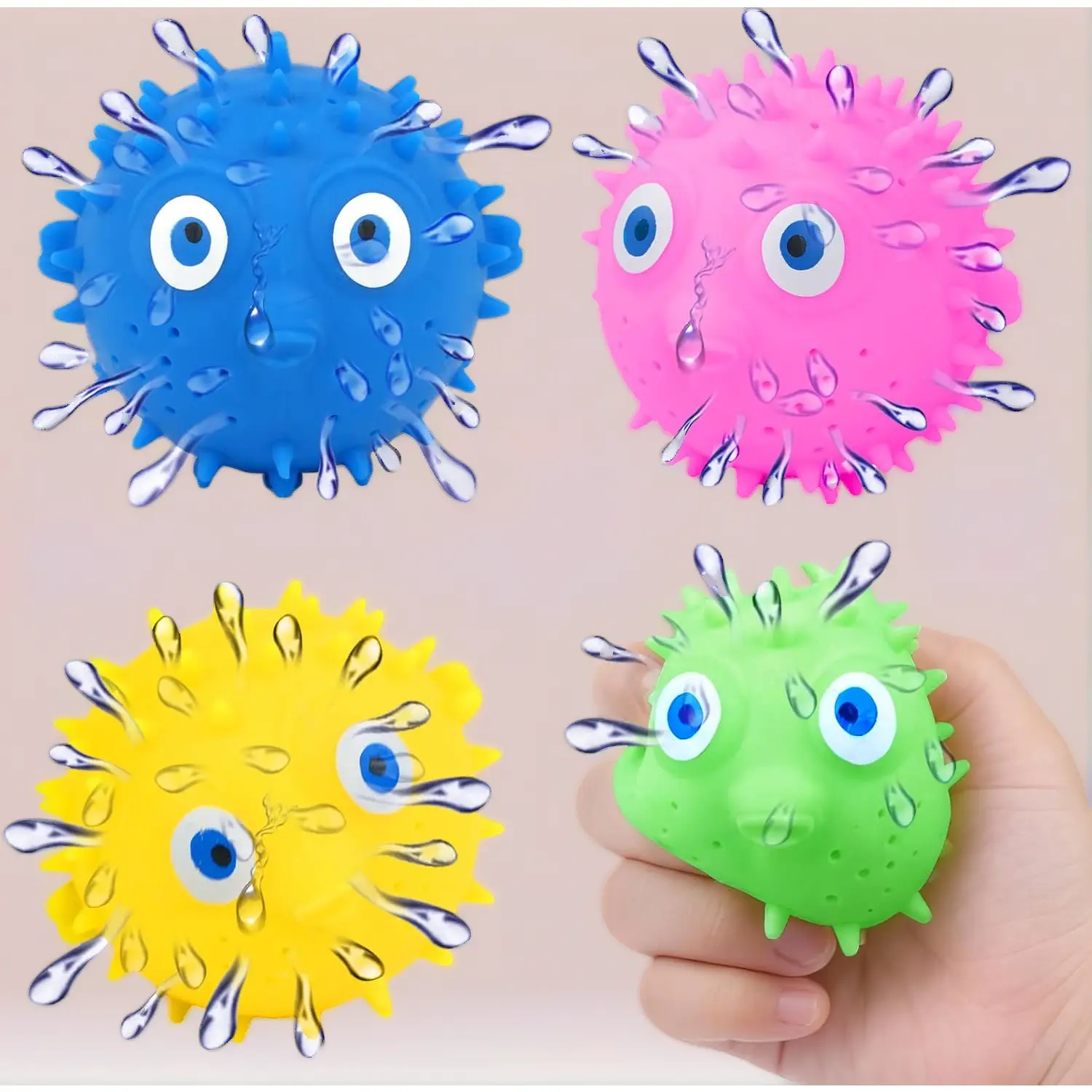 4 PCS Pufferfish Water Balls, Sensory Stress Relief Floating Pool Toys for Kids, Water Splash Balls Toddler Swim & Bath Toys, Christmas Goodie Bag Fillers for Babies