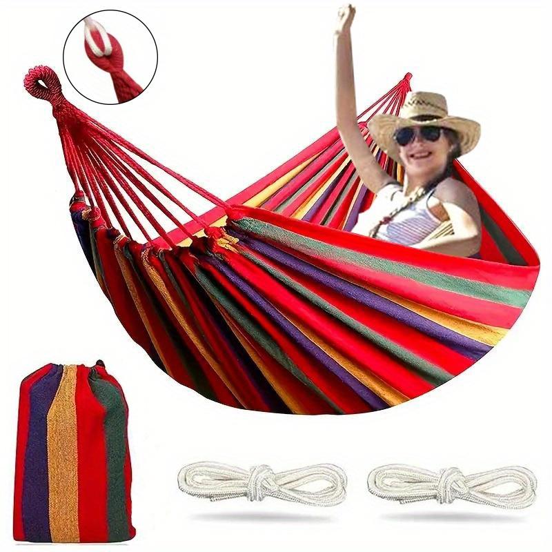 1 piece of 330-pound load-bearing anti-overturning color fabric hammock-with tree-friendly straps and portable storage bag, durable polyester material, essential for outdoor camping, indoor leisure, colorful design, weather-resistant fabric