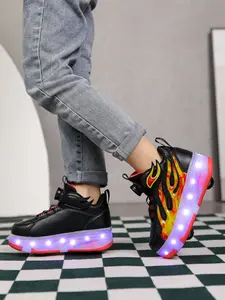 Children LED Flash Roller Skates, USB Rechargeable, Colorful Fashion, Night Glow, Casual Sports Fitness Shoes, Unisex, Perfect Gift