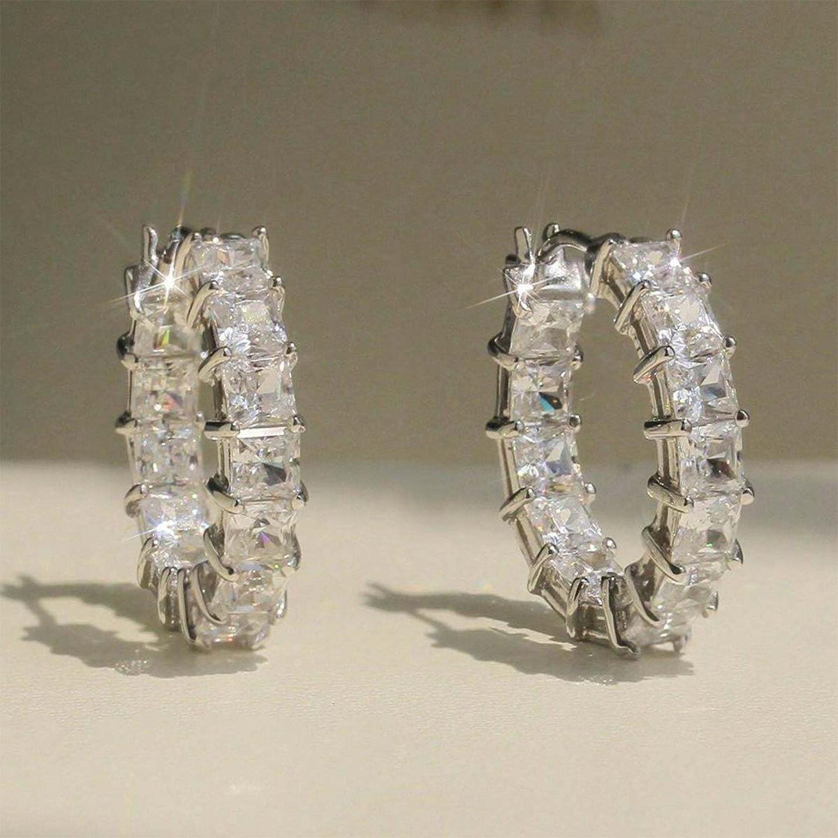 European and American style square zirconia full-diamond earrings, fashionable and unique ear hooks, ins design, commuter women's earrings, factory wholesale