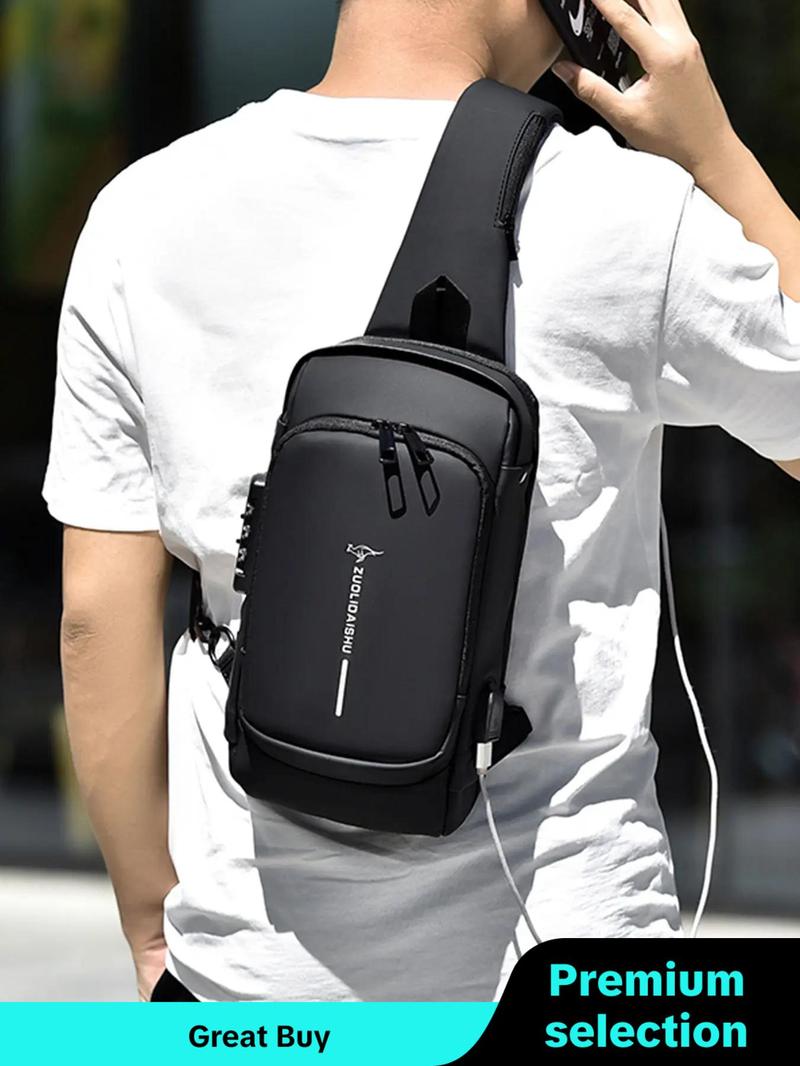 Letter Pattern Zipper Pu Sling Bag with Password Lock for Summer 2024, Waterproof Travel Business Chest Bag, Male Simple All-match Crossbody Bag As Gift, Designer Inspired Bags, 80s Luxury Aesthetic Crossbody Bags Valentine's Day, Gift for Him,  Work Bag Letter Pattern Zipper Pu Sling Bag with Password Lock for Summer 2024, Waterproof Travel Business Chest Bag, Male Simple All-match Crossbody Bag As Gift, Designer Inspired Bags, 80s Luxury Aesthetic Crossbody Bags Valentine's Day, Gift for Him,  Work Bag