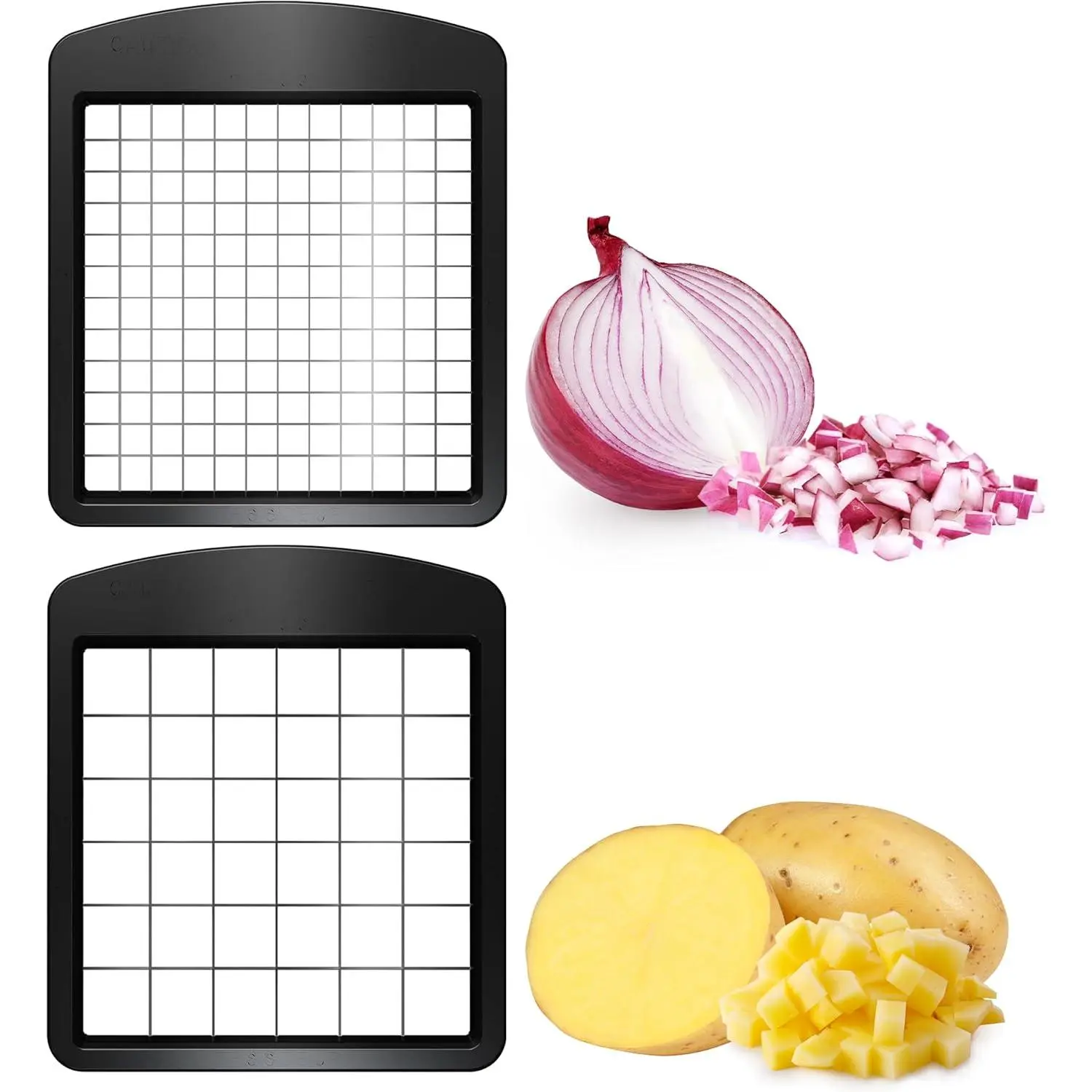 Blade Replacement Set – Only Compatible with Select Vegetable Chopper Models – 2pc Insert Set for Large Dice (Potatoes, Apples) & Small Dice (Onions, Tomatoes) – 3.9 x 4.4 inches