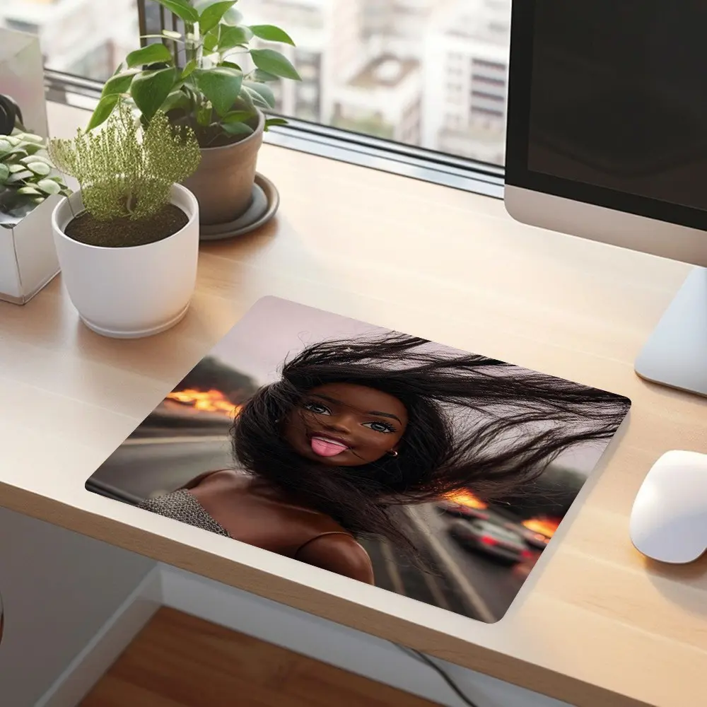 Blow Hair Tongue Road Doll Small Square Rubber Mouse Pad, Wacky Meme Doll Graphic, Stitched Lock Edge Non-Slip Scratch Resistant Desk Mat, Smooth Fabric For Trend Fans, Gamers, Students Office Workers, Fun Bold Desktop Decor Gift, Computer Mouse Pad