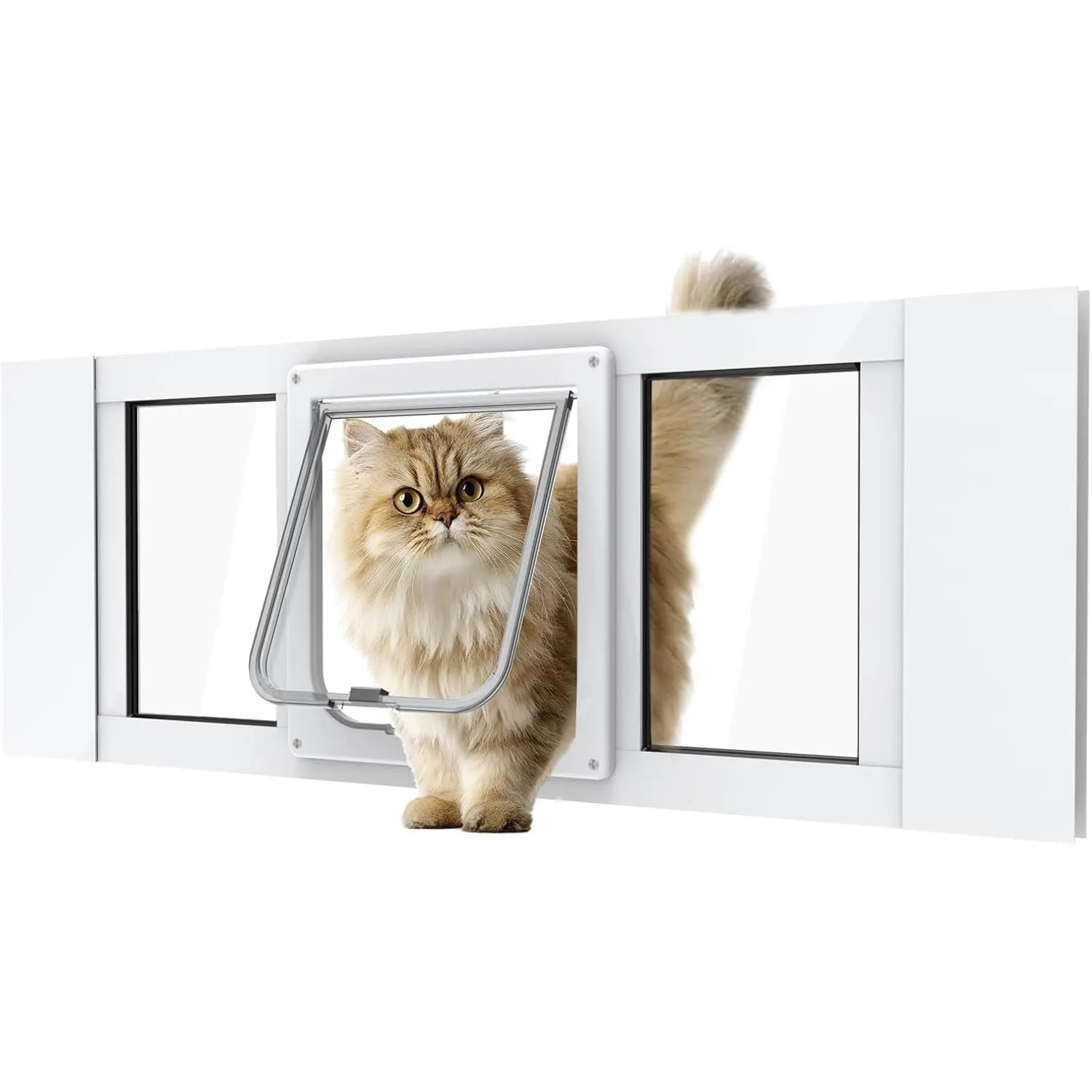 Aluminum Cat Door for Windows - Adjustable to Fit Window Width 28"-32", Quick-Fit Cat Door Window Insert, Magnetic Suction Design, Perfect for Cats