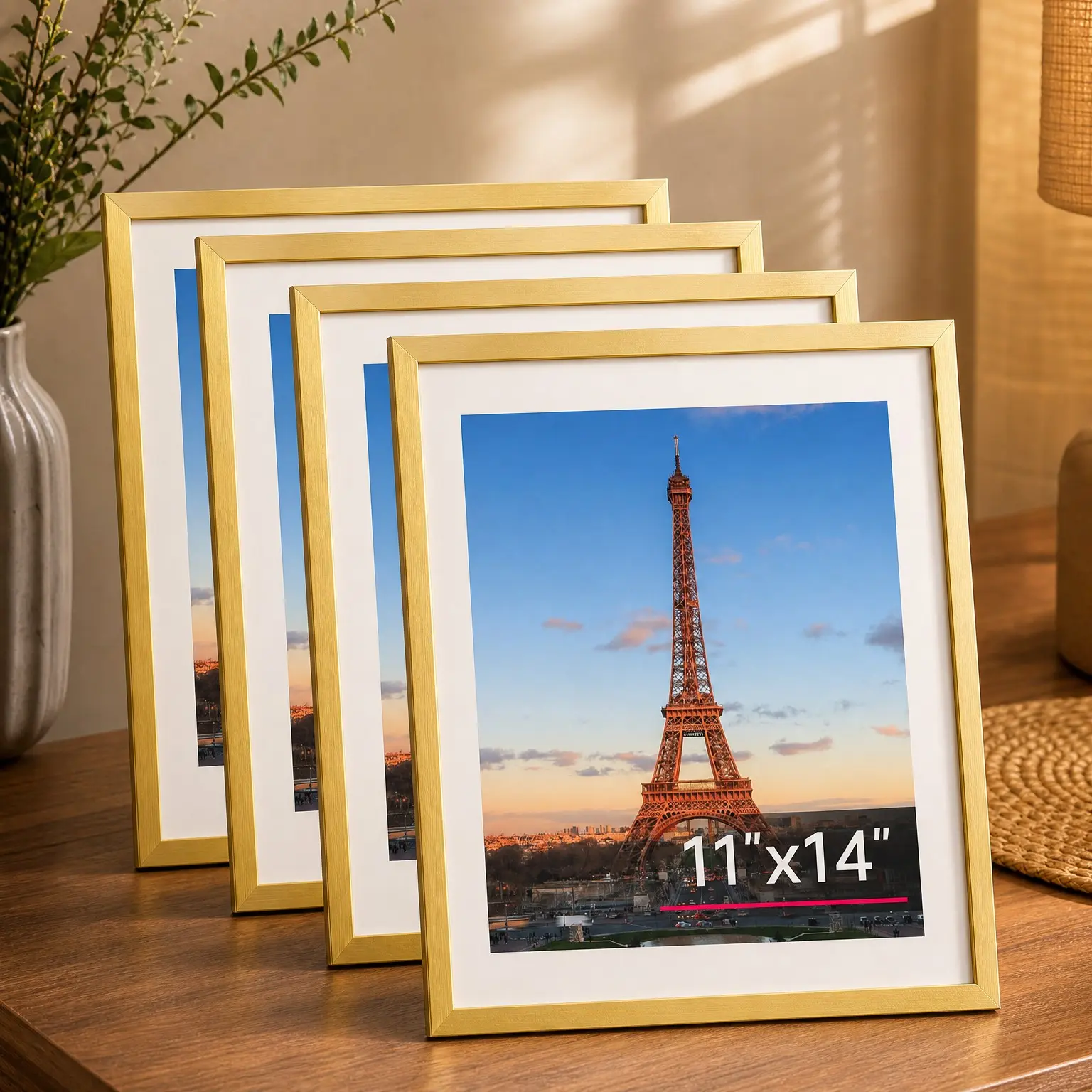 11x14 Picture Frame 4 Pack, Photo Frames with HD Plexiglass, Display 8x10 Pictures with Mat or 11x14 Without Mat, Gold Collage Wall Decor, Gallery Wall Frame SetGift