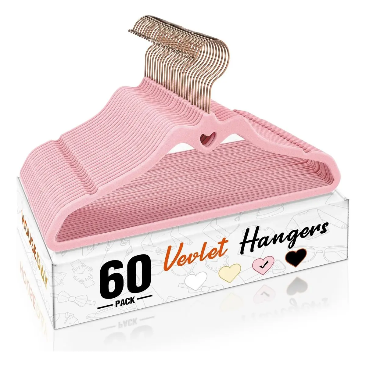 Pink Velvet Hangers 60 Pack, Non-Slip Flocked Felt Clothes Hangers, Ultra Slim Heavy Duty Coat Hangers for Closet