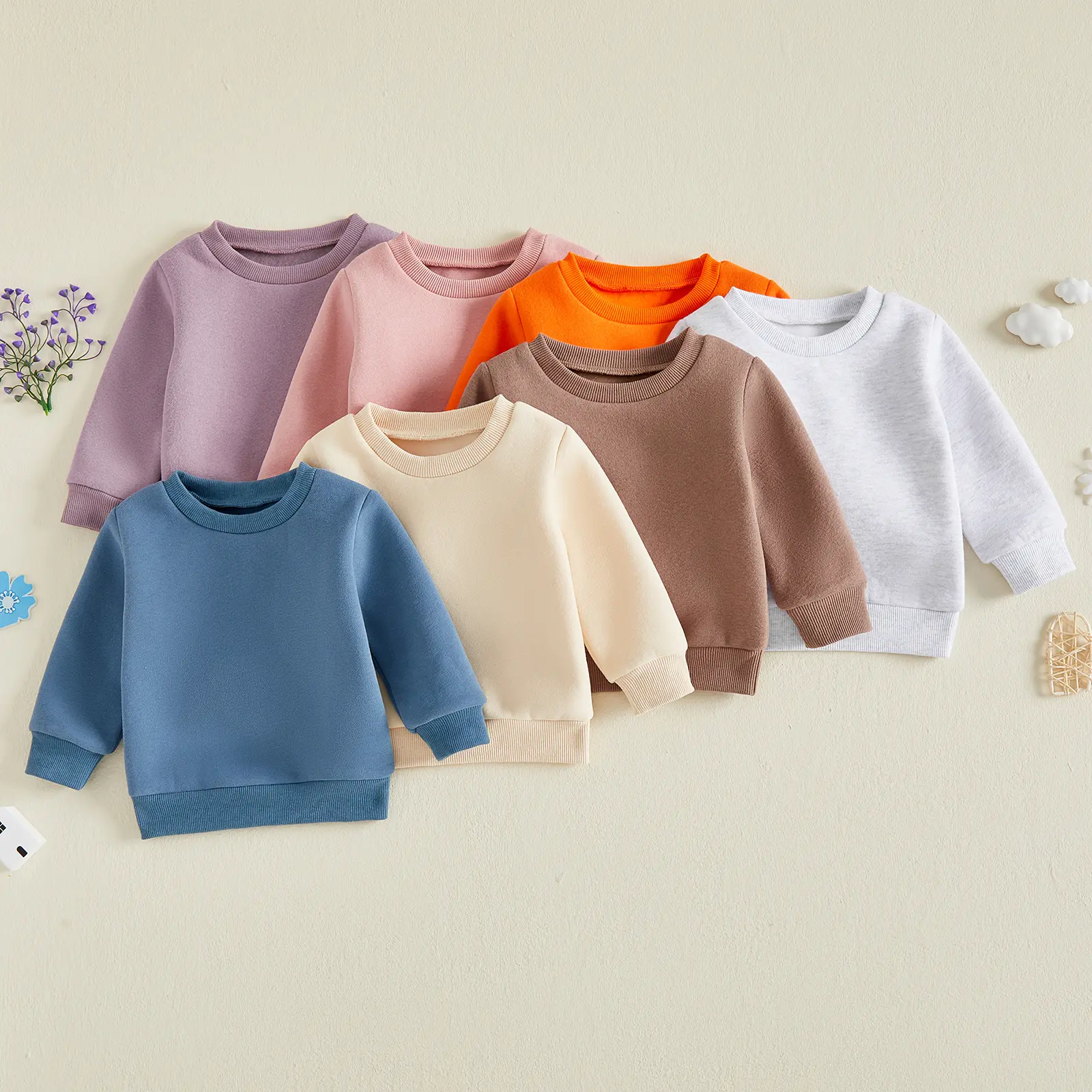 Toddler Baby Little Boy Girl Pullover Sweatshirt Solid Color Crew Neck Fall Winter Tops 0-3 Years