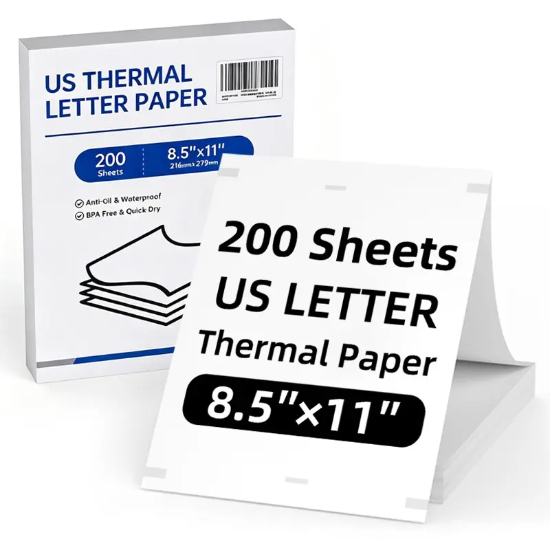 200 Sheets A4 Thermal Paper, 8.5 X 11 Inch Us Letter Size, Fast Dry, BPA-Free, Compatible with A285m/mt800/m08f/m834 Printers, Sufficient Quantity