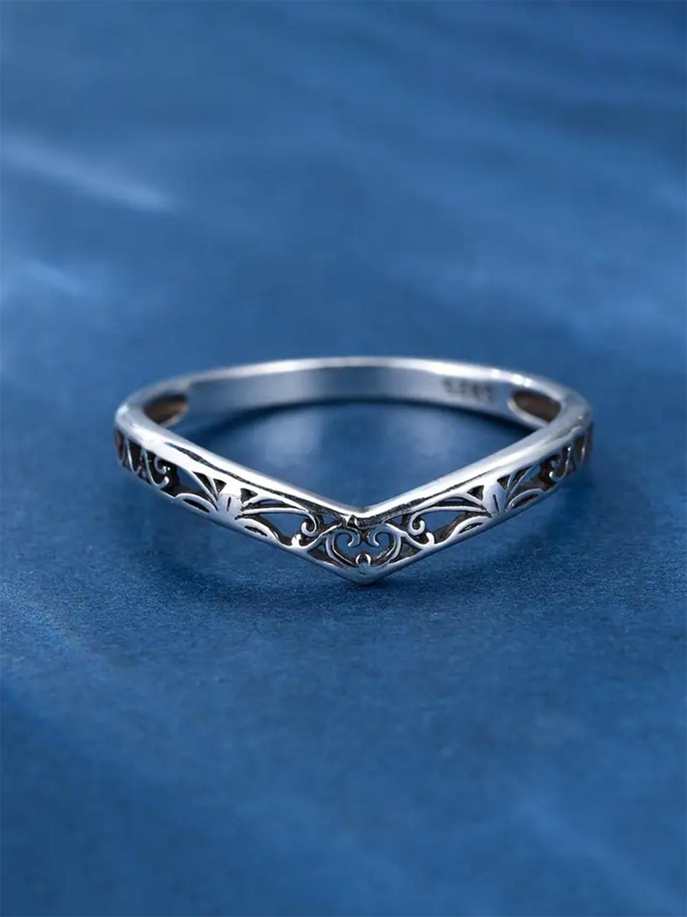 S925 Sterling Silver Simple Hollow Out Design Cuff Ring, Elegant Engagement Ring Anniversary Party Jewelry Gift for Women, Trendy All-match & Exquisite Jewelry for Birthday Gift, Rings for Women, Engagement Wedding Rings