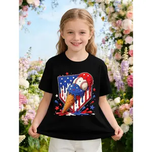Soft Breathable Baseball Drip Ice Cream Patriot American Flag 4th of July T-Shirt for Kids | Boys & Girls Graphic Tee - Birthday Party Outfit or Everyday Play Clothes