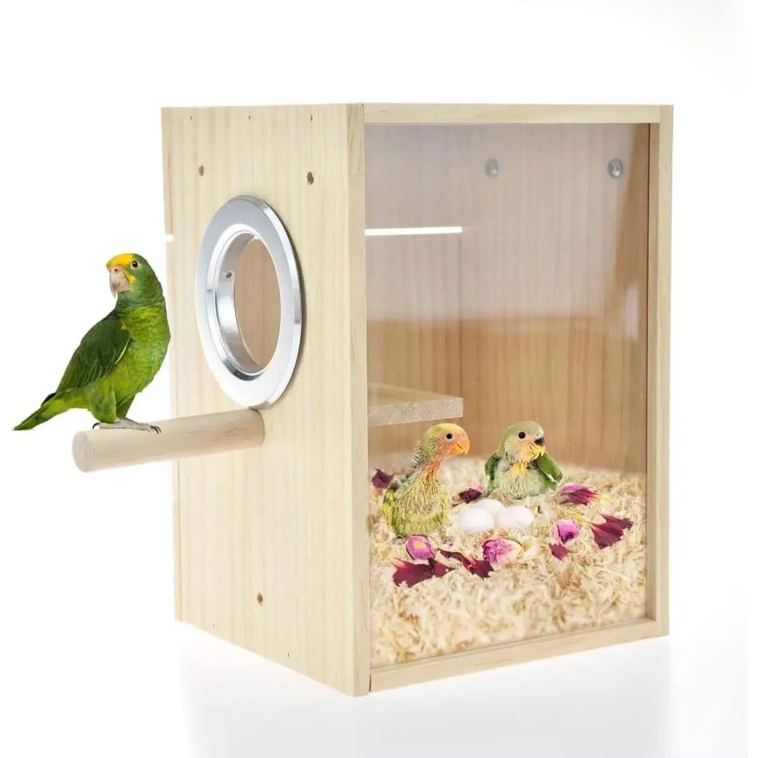 Bird Nest Box Parakeet Breeding Nest Box Bird Nest House Wooden Acrylic Transparent Breeding Box for Finch Lovebirds Cockatiel Budgie Conure Parrot