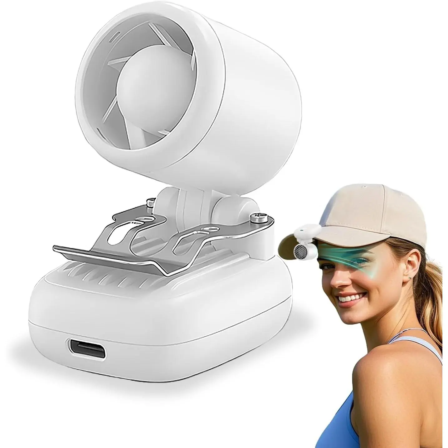 Portable Clip  Fan, 3-in-1 Hands Free Mini Hat Fan(White) | Rechargeable   Personal Fan, 3 Speeds, Lightweight Small Clip Fan for Hiking Fishing Camping Running Travel