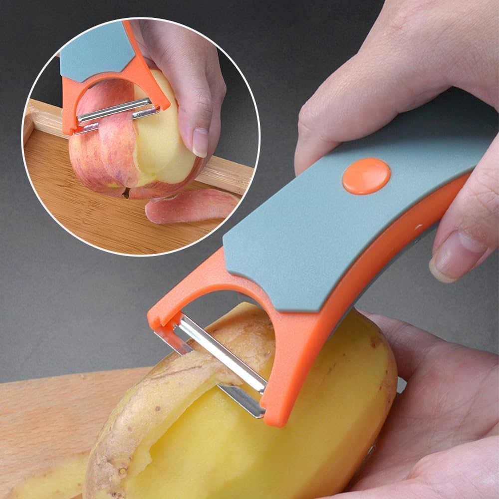2-in-1 Stainless Steel Multifunctional Kitchen Peeler Utensil - 13.5x8.5cm Tool with Peeling Blade and Serrated Blade for Fruits, Potatoes, Utensils