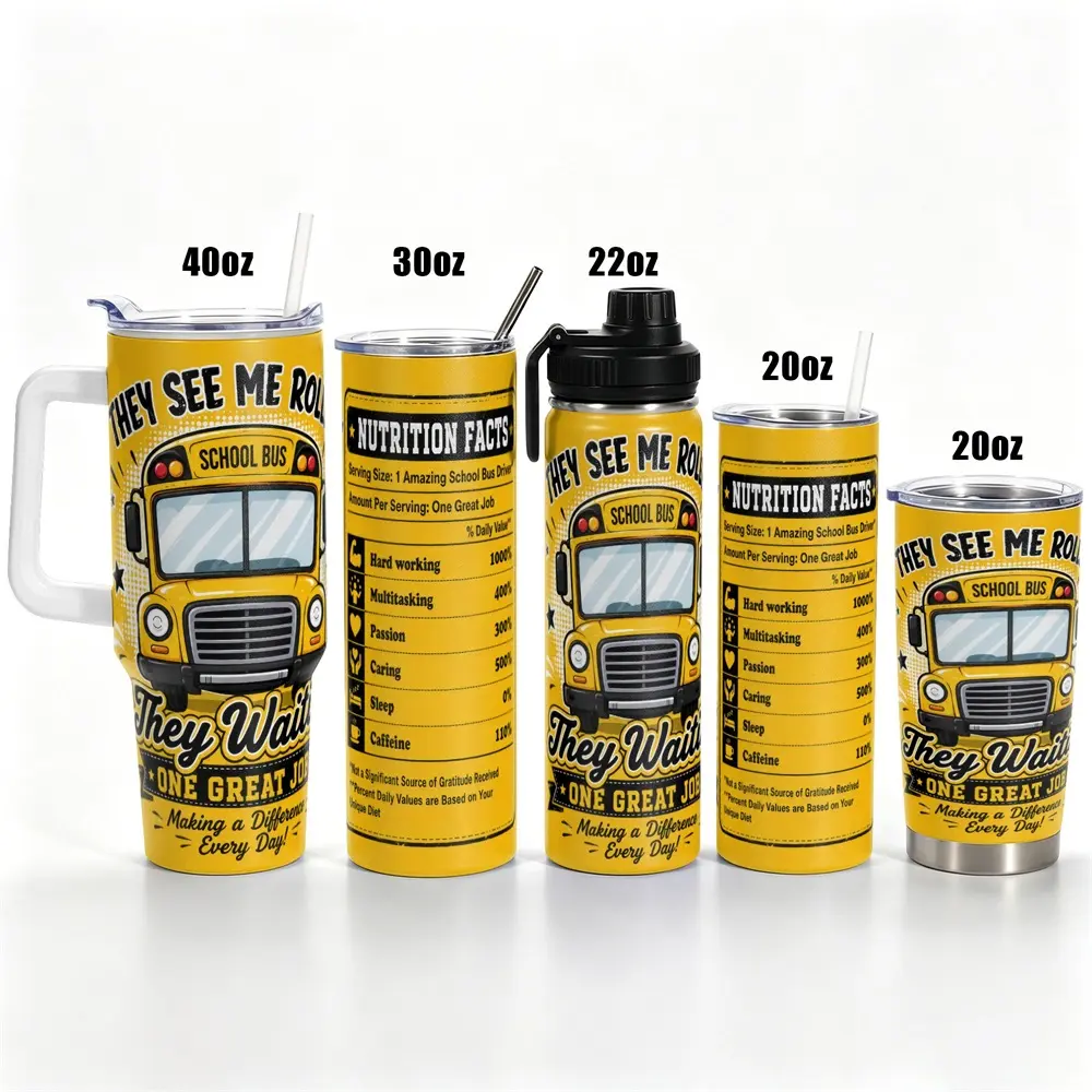 1 pc, 40oz/30oz/22oz/20oz School Bus Driver Stainless Steel Tumbler, Double Wall Vacuum Insulated Travel Mug with Leak Proof Lid, Keep Cold 24h Hot 12h, Cup Holder Friendly, Appreciation Gift for School Bus Driver Coworker, Office Commuter Coffee Cup