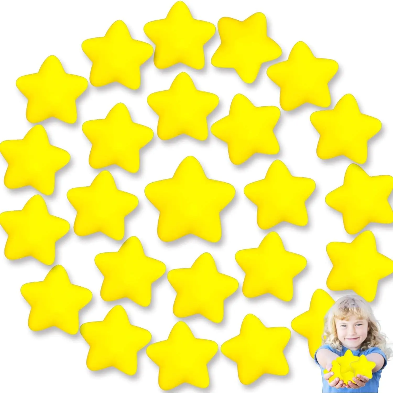 24pcs Star Stress Balls, Mini Foam Squeeze Balls, Yellow Anxiety Relief Toys for School Rewards, Carnival Prizes, Party Favors, Hand Exercisefidget toys