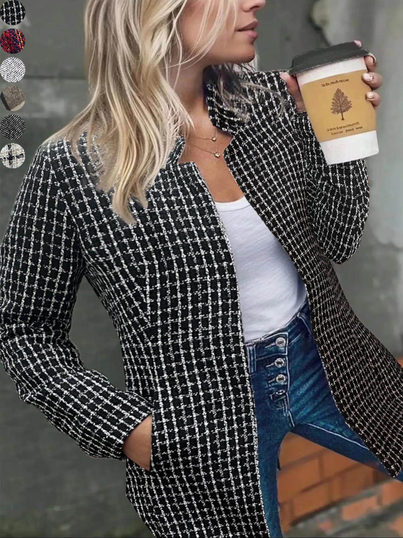 Women's Solid Color Pocket Long Sleeve Open Front Coat, Casual Longline Outerwear for Fall & Winter, Ladies Clothes for Daily Wear, Clothing for Women