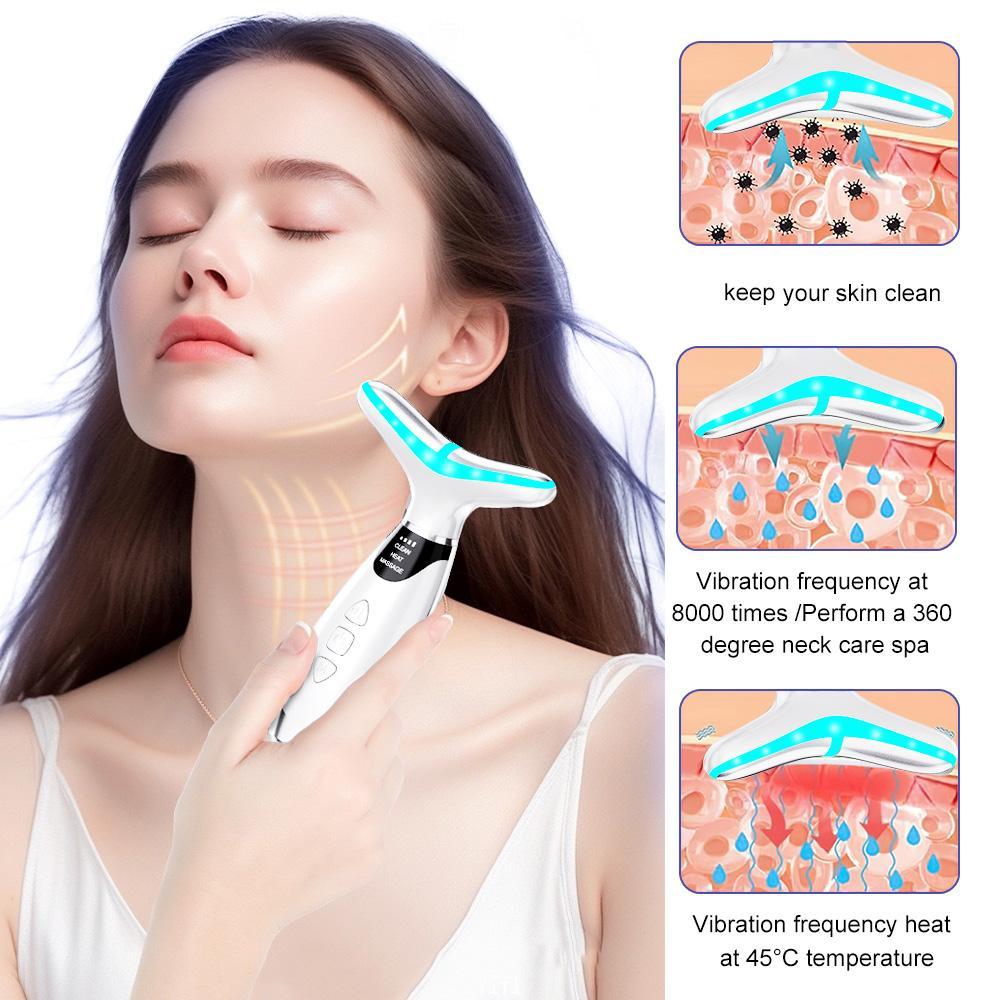 7 Color Facial & Neck Massager, USB Rechargeable Face& Neck Beauty Instrument, Facial Beauty Massagers, Face Sculpting Tool for Women, Neck Beauty Massager for Skin Care at Home