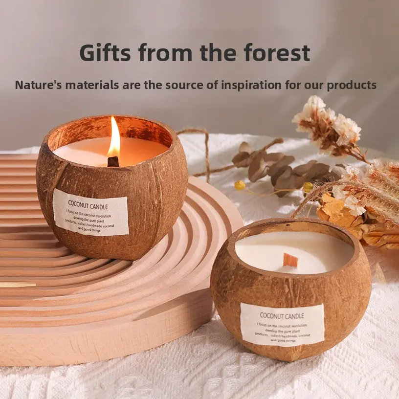 Coconut shell scented candles wholesale for home use, essential oil fragrance ornaments, plant wax scented candles, gift and souvenir boxes