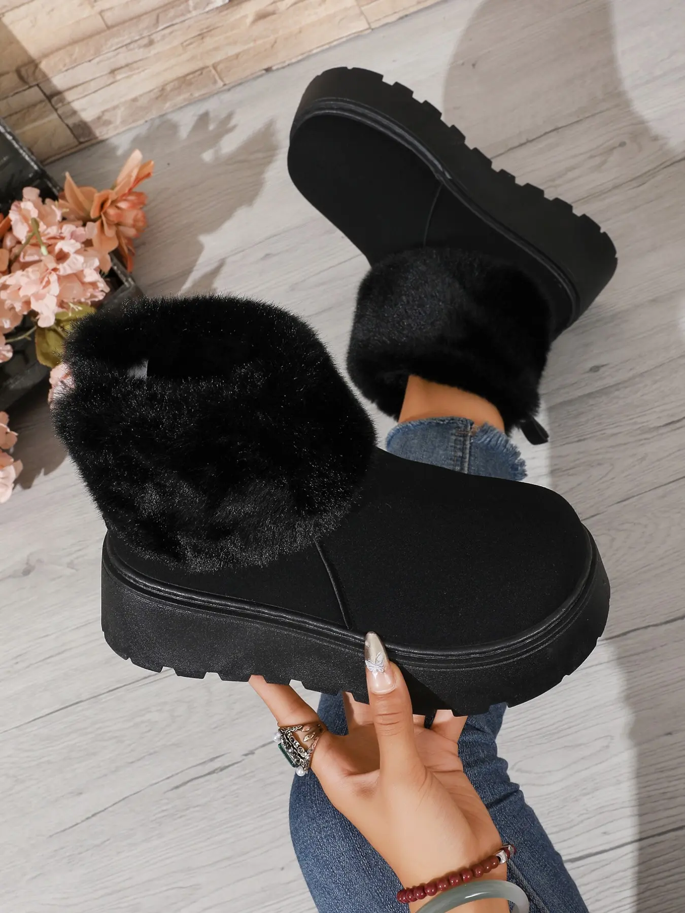 2026 Winter New 6.5cm Thick Sole Mini Snow Boots, Faux Suede Soft Ankle Boot, Full Lining Plush Warm Women's Shoes, Fall Winter Height Boosting