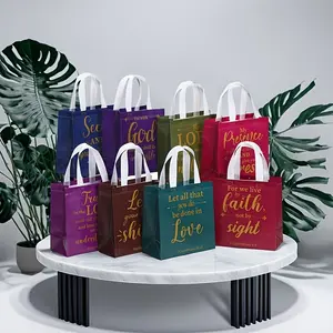Bible Verse Printed Non-woven Tote Bag, 8 Counts/set Reusable Gift Bag with Handle, Gift Wrapping Supplies for Christian Baptism, Wedding & Birthday Party