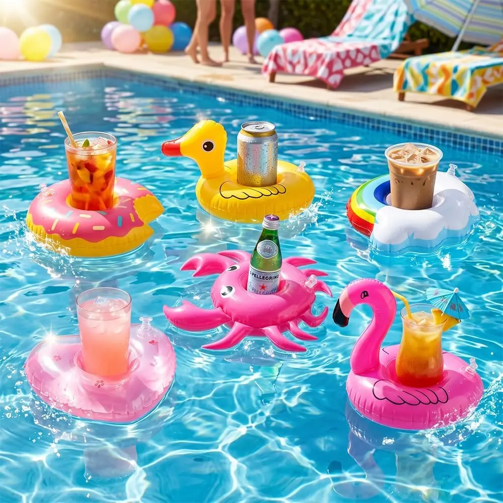 12-Pack Hawaii Theme Inflatable Drink Holders with Air Pump, Pool Cup Floats, DIY Painting Supplies for Toys & Hobbies, Pool Cup Floaties