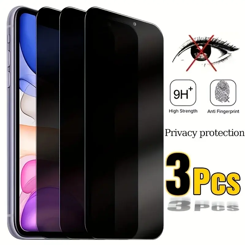 3 Pack Privacy Tempered Glass Screen Protector For iPhone 11 12 13 14 15 16 17 Pro Max 14 15 16 Plus Glass Film,Anti-Peep/Screen Privacy,Anti-Scratch,Touch Sensitive,Face ID Compatible,Screen Side View Protection For Outdoor/Cafe/Office/Daily Commute