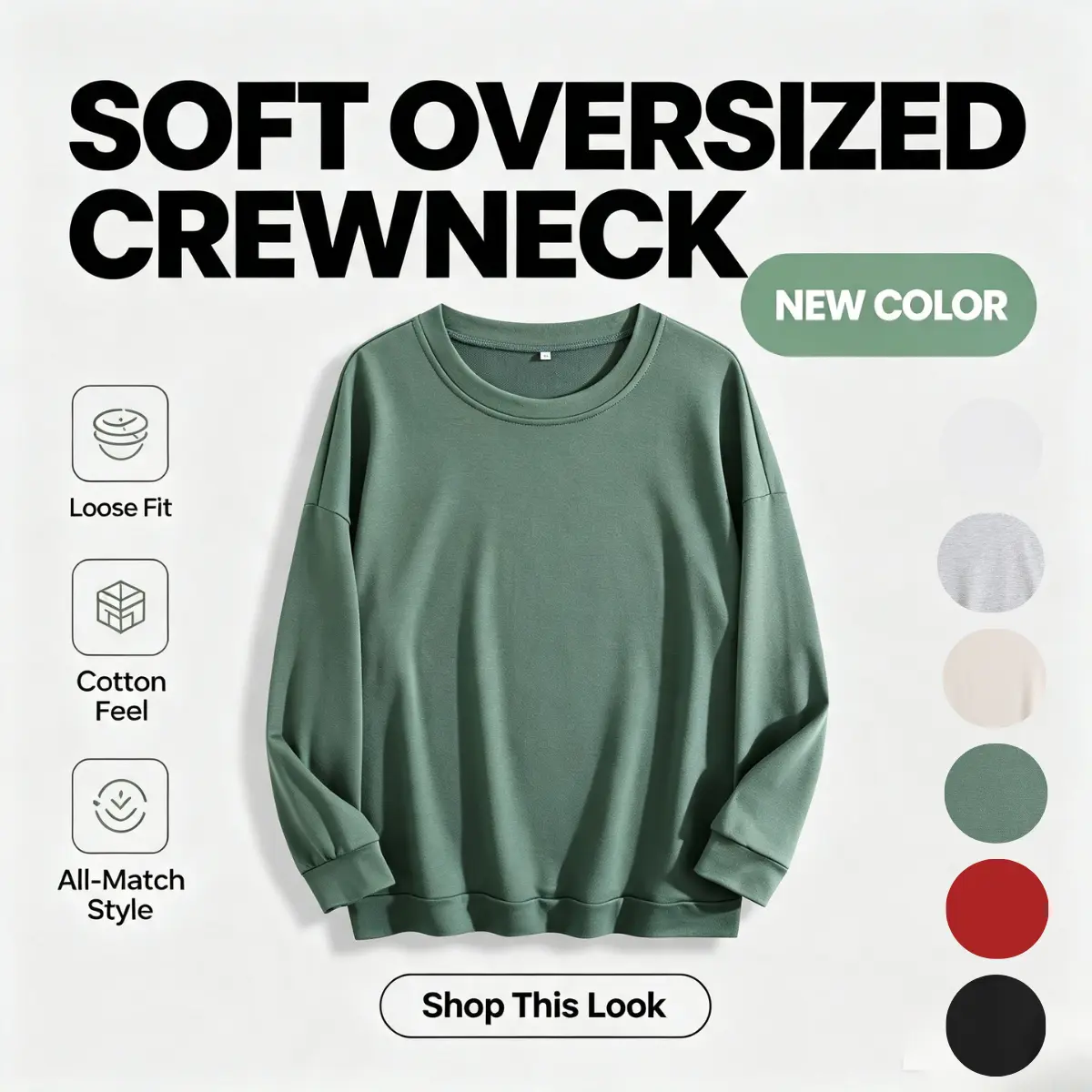 WayiiFashion Solid Color Oversized Sweatshirts for Women, Casual Crewneck Long Sleeve Fall Tops, Cute Relaxed Fit Basic Pullover Tops
