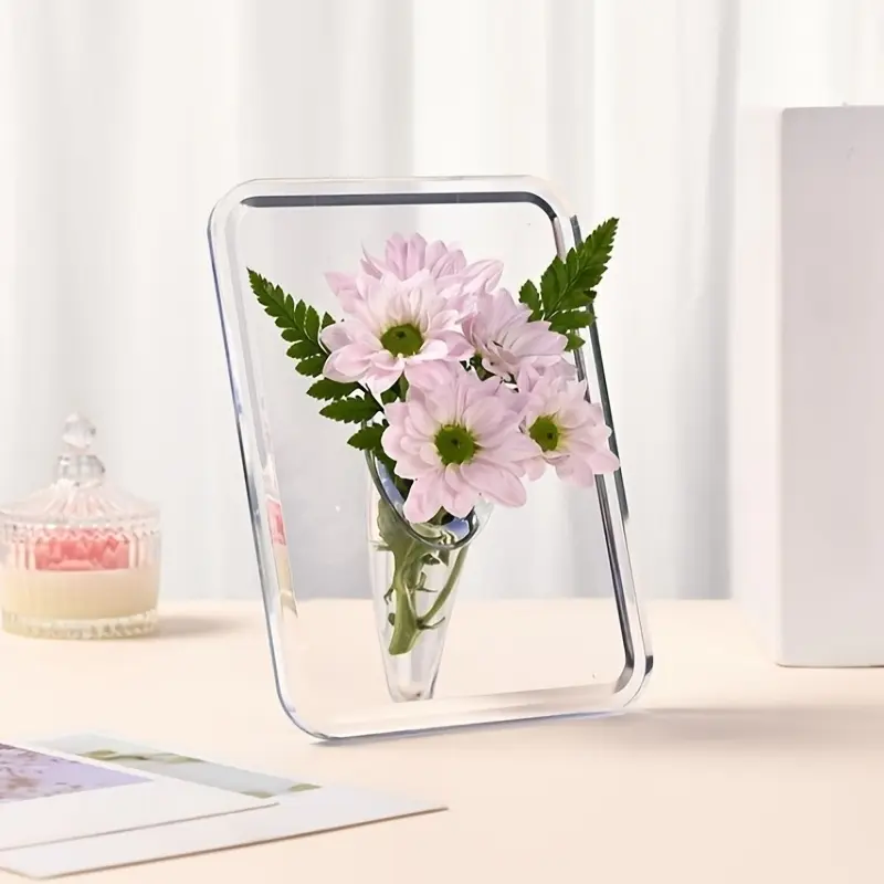 Modern Transparent Acrylic Texture Vase, Heavy-Duty Rectangular Vase, Frame Design, Home Office, Modern Design Ornament, Minimalist Style Desktop Decoration, Compatible with Artificial/Fresh Flowers