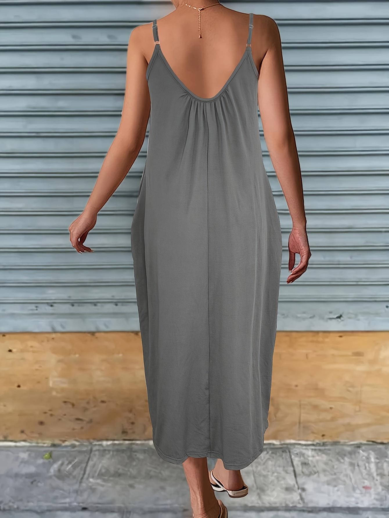 2026 Women's Solid Color Backless Spaghetti Strap Cami Dress,Casual Sleeveless Dress for Summer, LadiesClothes for Beach Holiday Vacation, Casual Comfy Classy