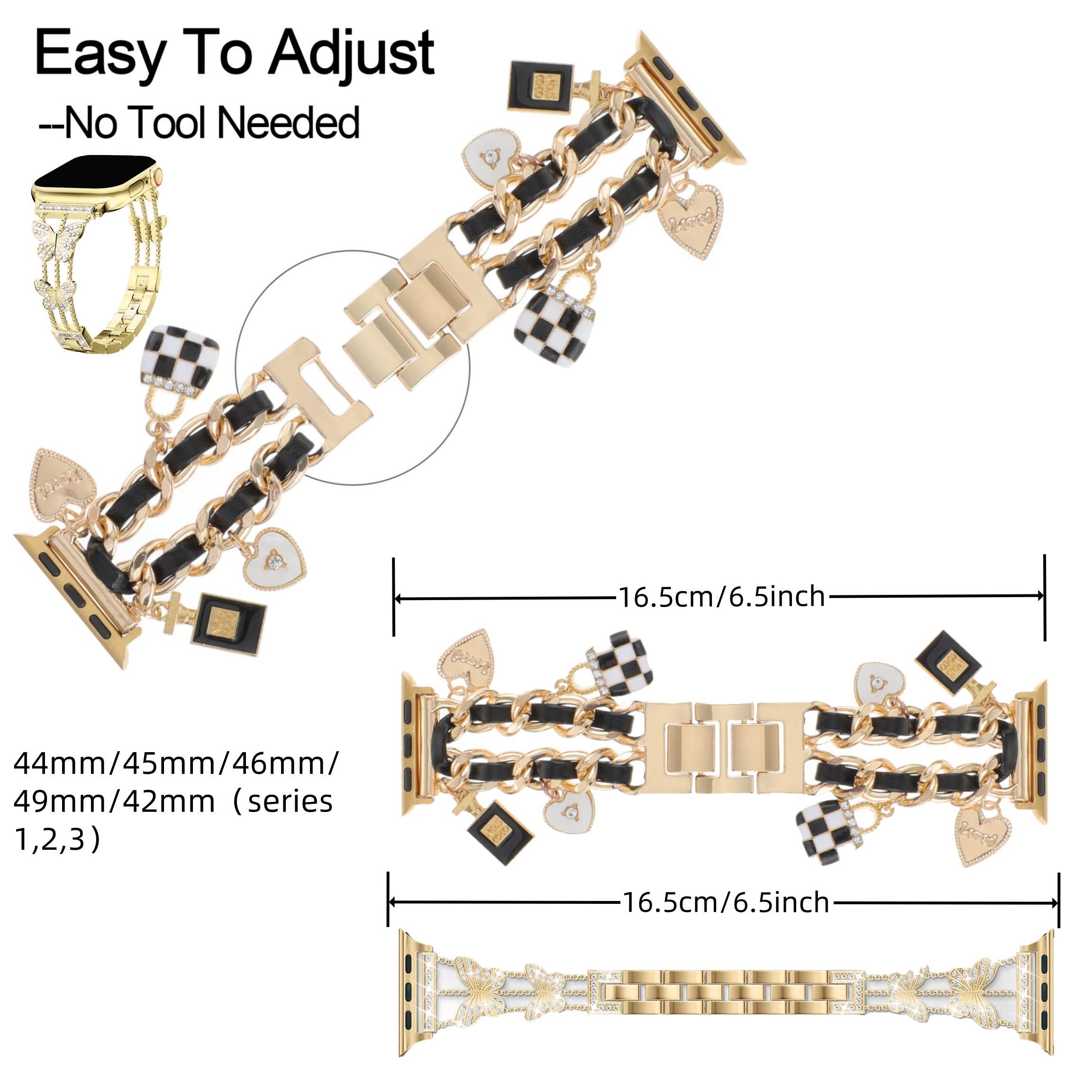 Smart Watch Bands, 2 Counts Stylish Watch Band with Unique Pendants, Replacement Watch Band for iWatch Series, Gift for Wife