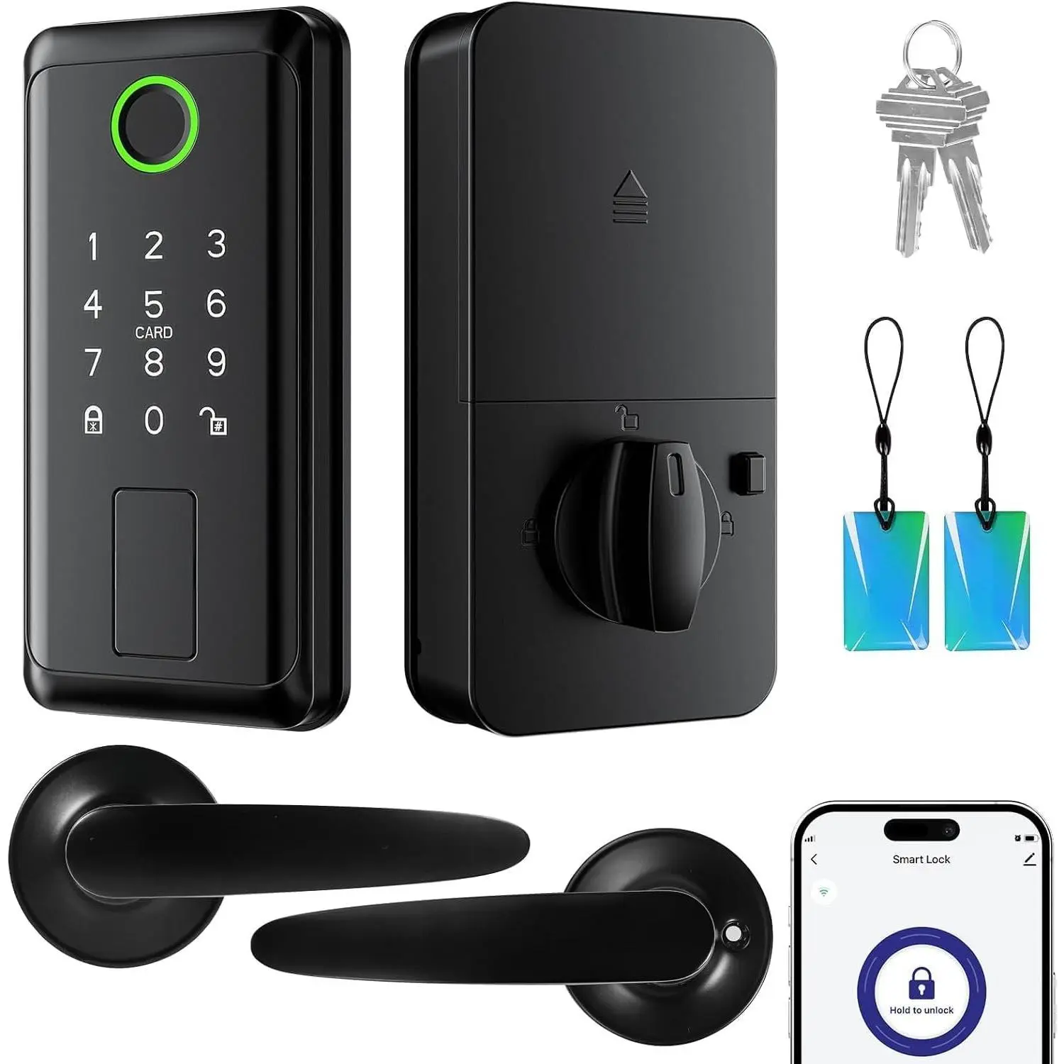 Keypad Door Lock with Handle,  Digital Keypad Deadbolt with App, Keyless Entry Fingerprint Lock Auto Lock &   Locking, Front  Door Handle Sets