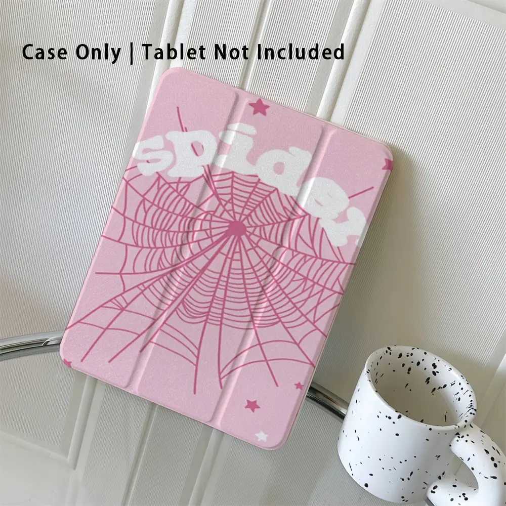 Spider-Themed Trifold Smart iPad Case with Auto Sleep/Wake, TPU Plastic Protective Hard Shell, Anime Kawaii Accessories for 2020-2026 11/13in Pro, Air, Mini, 10th/11th Gen (Pink, Grey, White, Black)