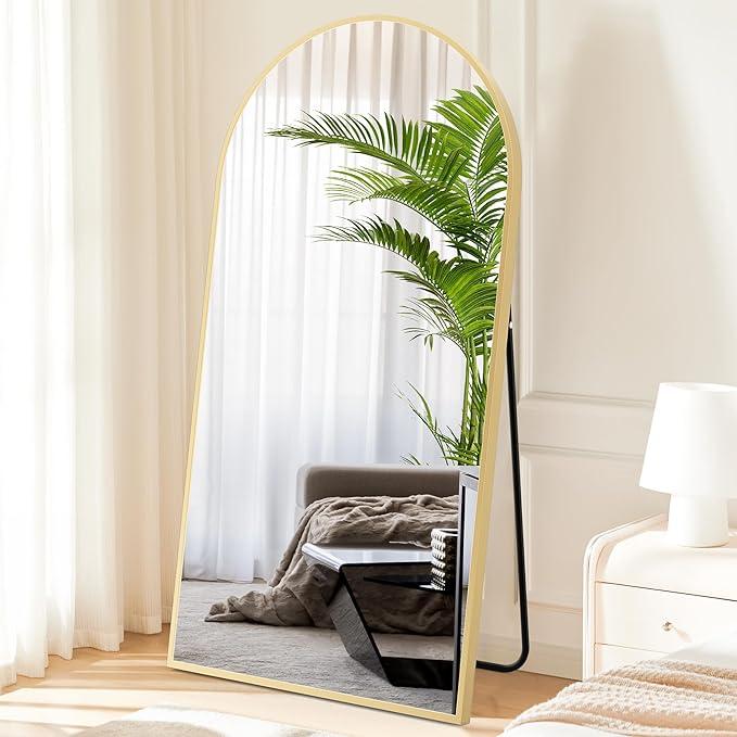 71"x26" Arch Full Length Mirror, Wall Mirror Floor Mirror with Stand Hanging or Leaning, Aluminum Alloy Frame Full Body Mirror for Bedroom, Dressing Room, Gold