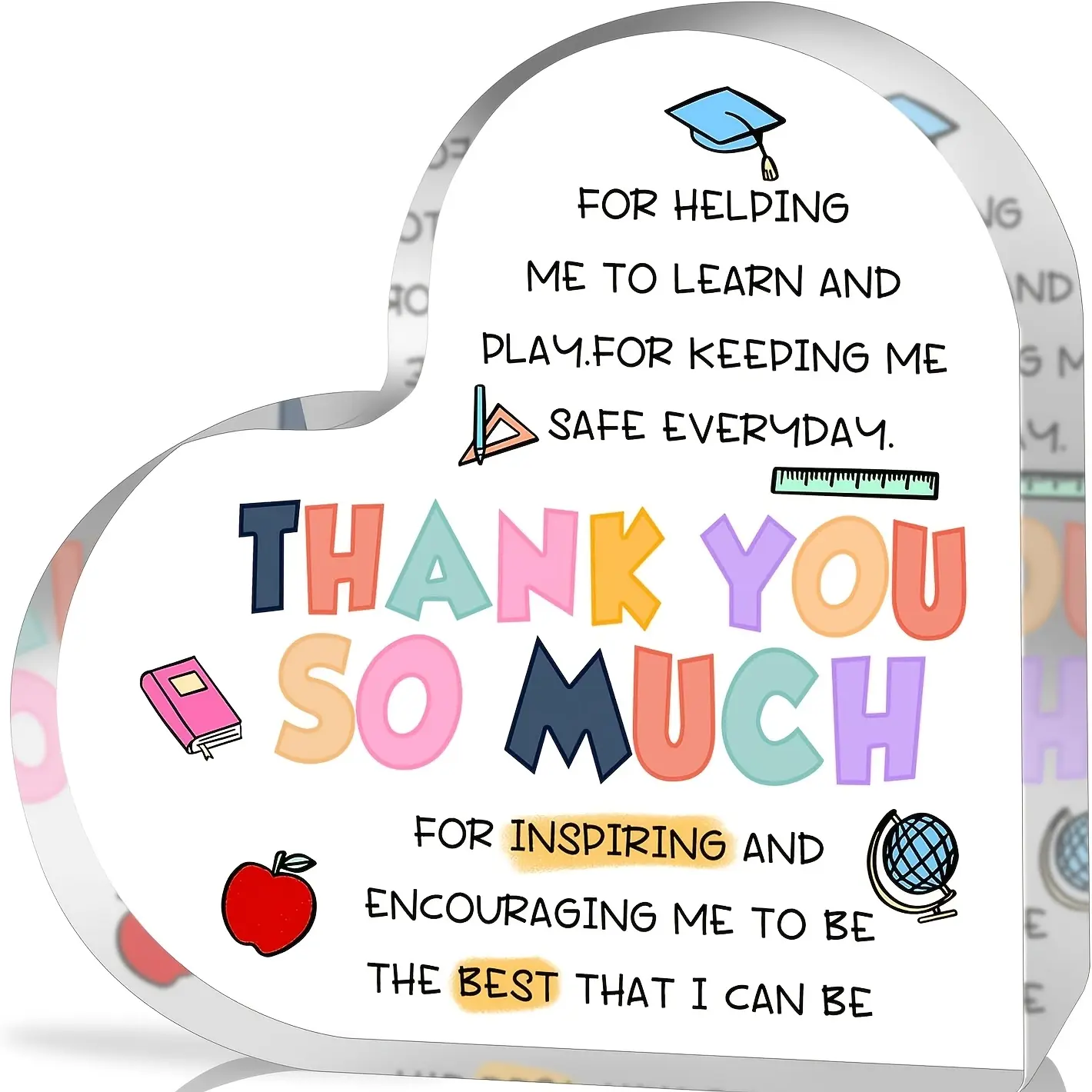 Inspirational Gifts for Women Teacher，Teacher Appreciation Gifts, Best Teacher Gifts, Heart Shape Plaque Gift,First Last Day Of School Christmas Appreciation Day Gifts From Student & Parents
