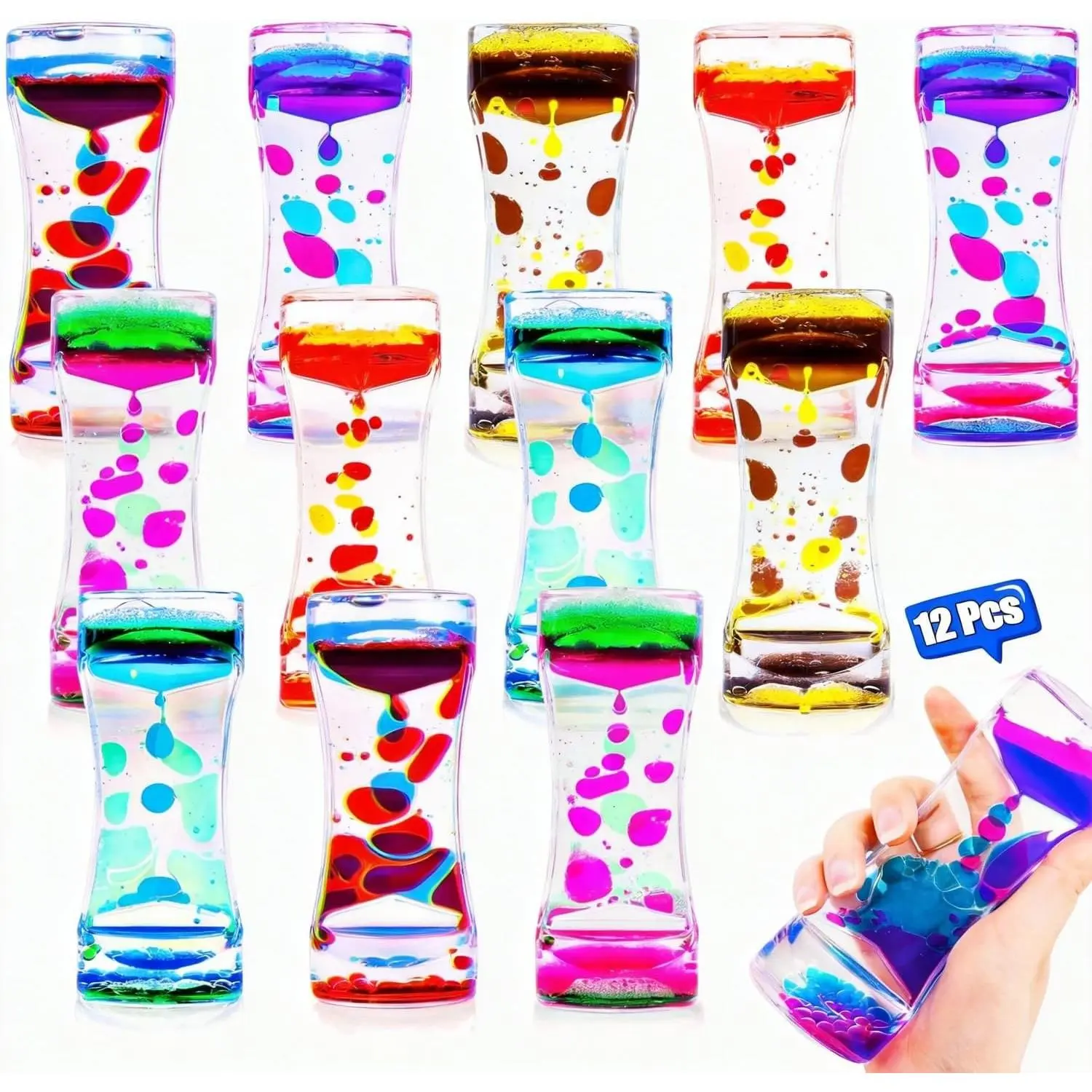12 Pcs Liquid Motion Bubbler Sensory Toys, Liquid Timer AnxietyCalming Toys for Kids Adults, Party Favors, Classroom Prizes Easter Birthday Gift for Kids