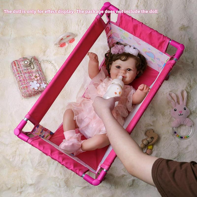 Reborn Baby Doll Crib with Storage Bag, 1 Set Removable & Foldable Doll Crib, Doll Accessories for 17-20 Inch Reborn Baby Dolls