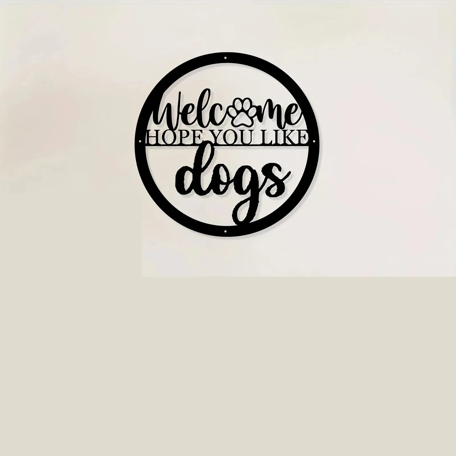 Retro Rust-Resistant Iron Dog Wall Art, 2D Flat Funny Welcome Hope You Like Dogs Metal Mural for Home Living Room, Gift for Dog