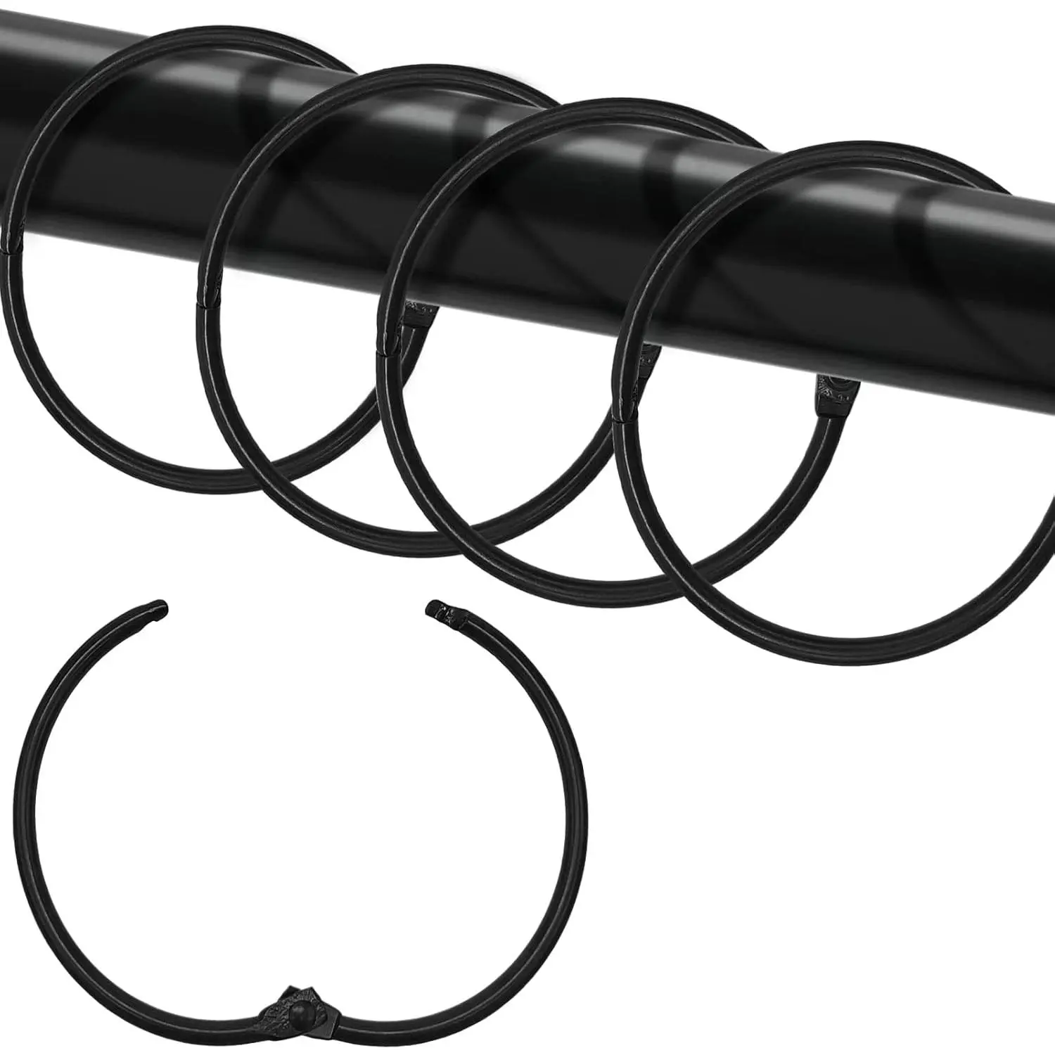 24 Pcs Rustproof Metal Shower Curtain Hooks Rings, Glide Smoothly Round Shower Rings, Snap Joint Design for Bathroom Shower Rod (Black)