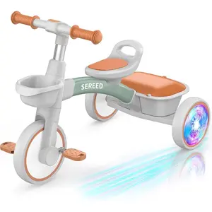 Colorful Lighting Toddler Tricycle for 2-5 Years Old Boys Girls, Adjustable Seat&Handlebar Trike, Removable Basket, Birthday Gift Idea for Kids Ages 2+ (Green)