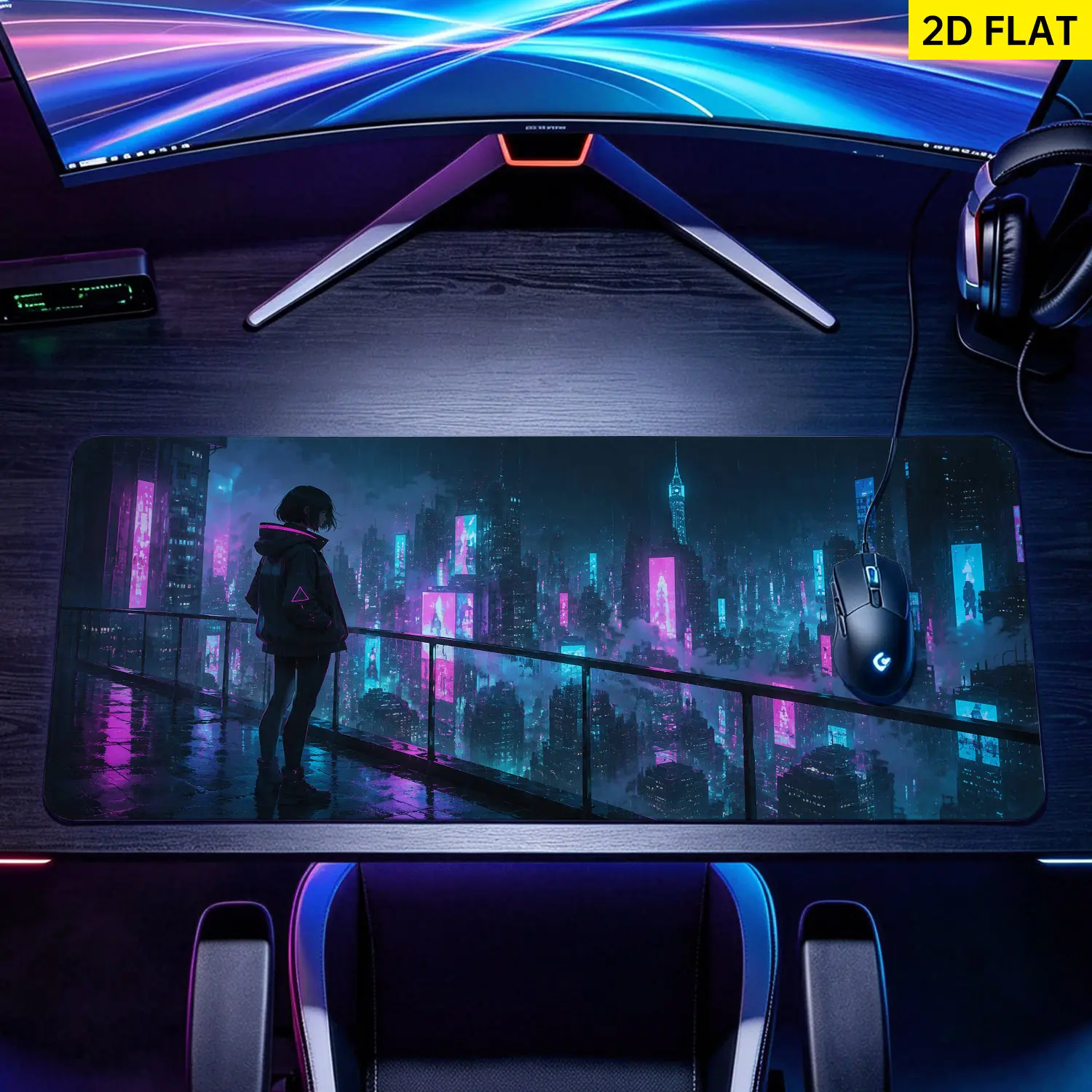 Extra Large cyberpunk city neon aesthetic Mouse Pad,Non Slip Rubber Pad,Desktop Decoration Drotection Pad,Washable,Lock Edge Multi Size,Premium Multipurpose Mousepad For Office,Gaming Station,Gift for Family and Friends