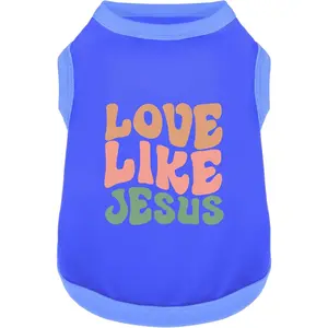 Cotton Dog Shirt Vest - All Seasons, Soft, Lightweight, Breathable, Universal Canine Wear with Eye-Catching "Love Like Jesus" Graphics, Blue Size S