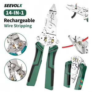 [FathersDayGift] SEEVOLX 14 in 1 Wire Stripper Twister for Cutting and Pulling Wires, Voltage Tester Pliers,Cable Scissors, 12V to 250V Live,Null,Hot Wire Judgment AC DC, Audible and Flashing LED Alarms garage use
