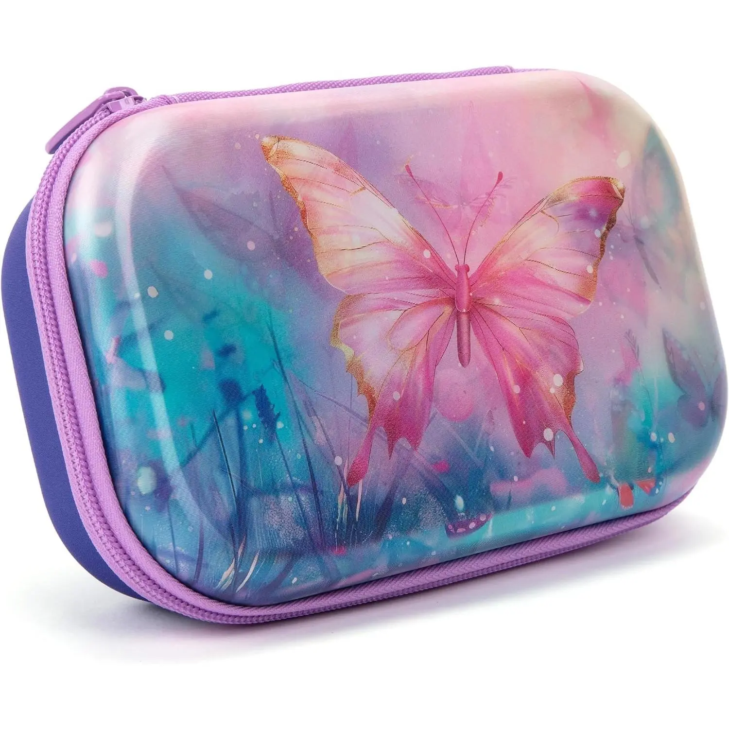 3D Lenticular Pencil Case for Girls with Butterfly Design | Large Capacity Hard Shell Pencil Box, Machine Washable, Secure Zipper Closure, Holds 60 Pens & Pencils, Crack-Proof MaterialGift