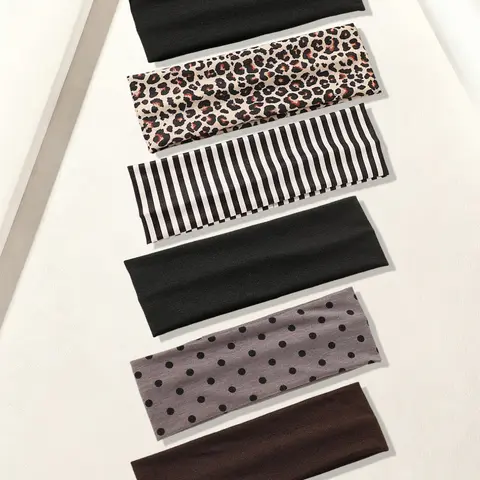 6pcs Retro Striped Polka Dot Leopard Hairbands for Women, High Elastic Sweat-Wicking Breathable Sports Headbands, Versatile Hair Accessories, Headband Set