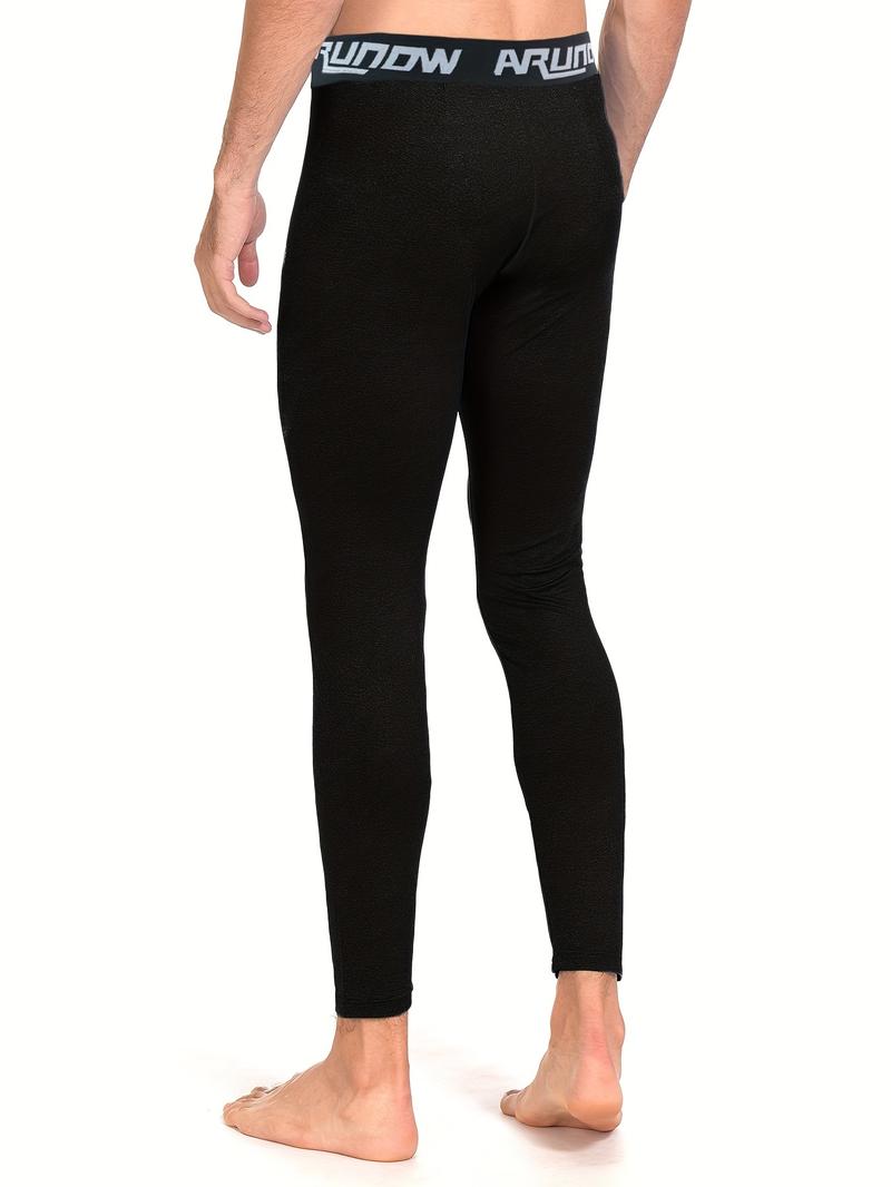 2pcs Men'S High-Elastic Waistband Thermal Leggings - Full-Length Tight-Fit Winter Pants with Full-Length Zipper Closure, Thermal Insulation for Gym, Running, Casual Wear - Solid Color Athletic Pants (hand Washable), Gym Wear, Sleek Design