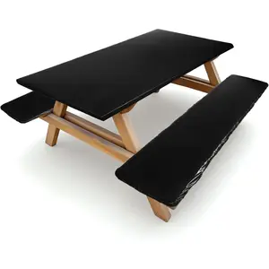 3 Pcs Table and Bench Fitted Tablecloth Cover for 6 Ft Table 30 x 72 Inch Vinyl Fitted Elastic Edges Waterproof Wipeable Tablecloth for Indoor Travel Picnics Camping (Black)