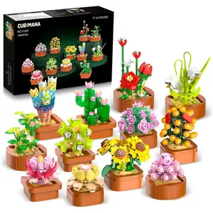 CUBIMANA 12 Pack Flowers Succulents Mini Building Set - Flower Botanical Collection for Home Office Décor 3.6MM Plant Blocks Toy, Mothers Easter Valentines Day Birthday Gift for Adults Women Girls10+